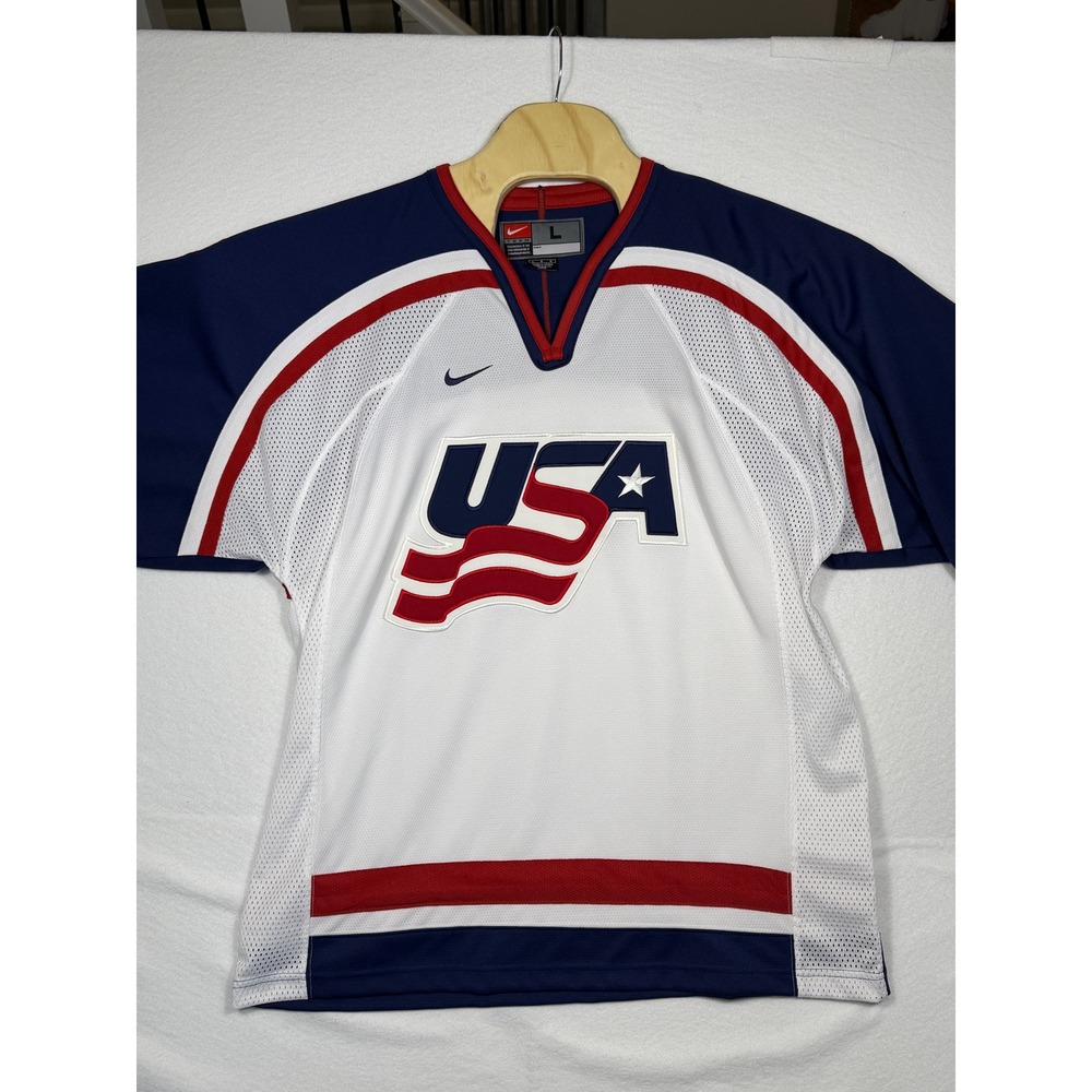 Nike Vintage 2002 USA National Hockey Team Olympic Jersey LG White Red Blue - Picture 3 of 12